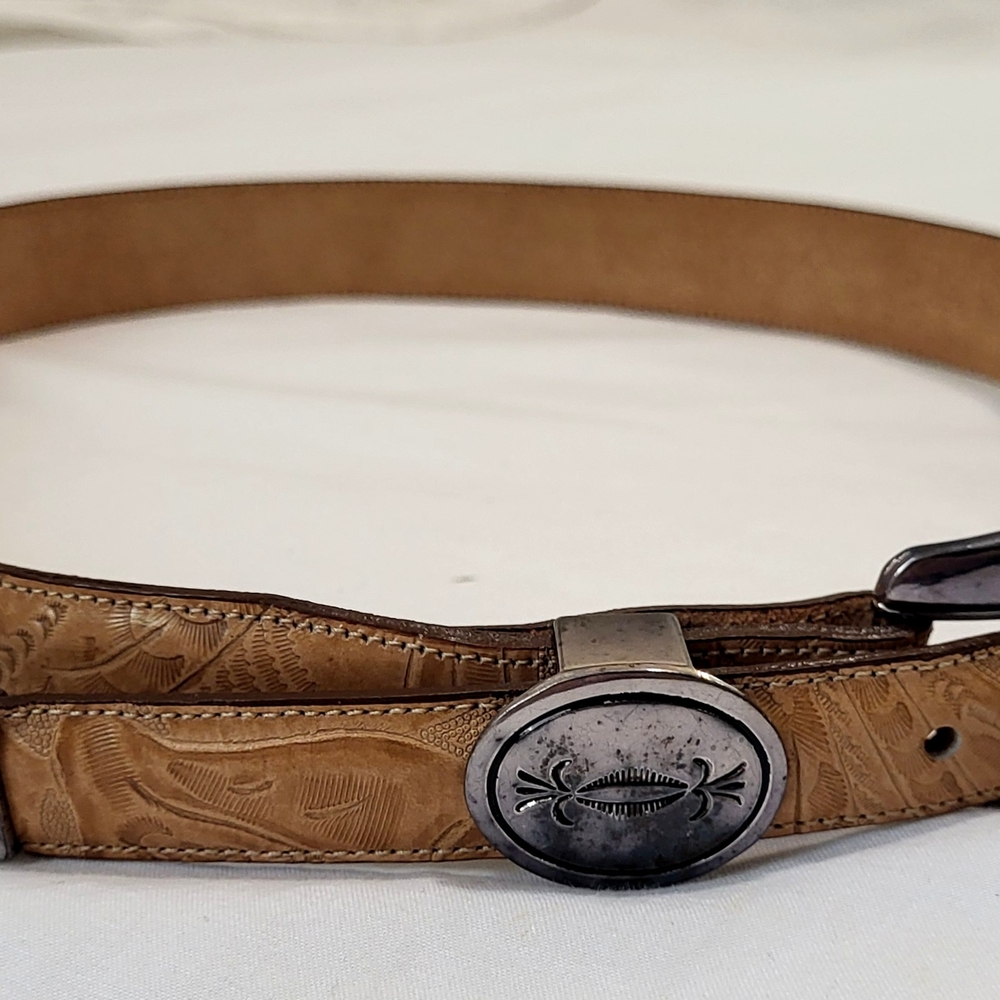 Justin Men's Tan Western Leather Belt with Silver Buckle NWT Size 32